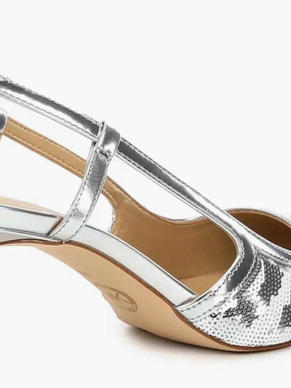 Michael Kors Silver Sequin Slingback Pointed-Toe Kitten Heels Size 9.5 $70 BNIB